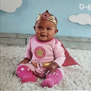 Baby Aspen Pink and Gold Superhero Costume